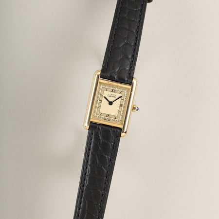 Cartier Must Tank SM 3 66001 Quartz SV925 Leather Genuine Pin Buckle (GP) Champagne Roman Dial (SWISS MADE marking) Complete service done at Cartier boutique