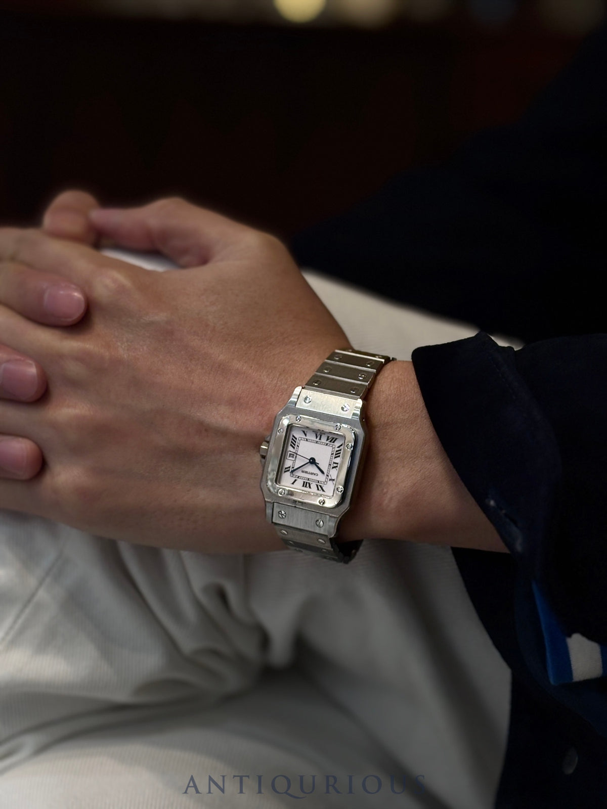 カルティエ サントス カレ LM 2960 自動巻き Cal.- SS SS ホワイト文字盤（SWISS MADE表記）  箱 冊子 国際永久保証書（1979年 / 個人名記載） カルティエブティックにてコンプリートサービス済み