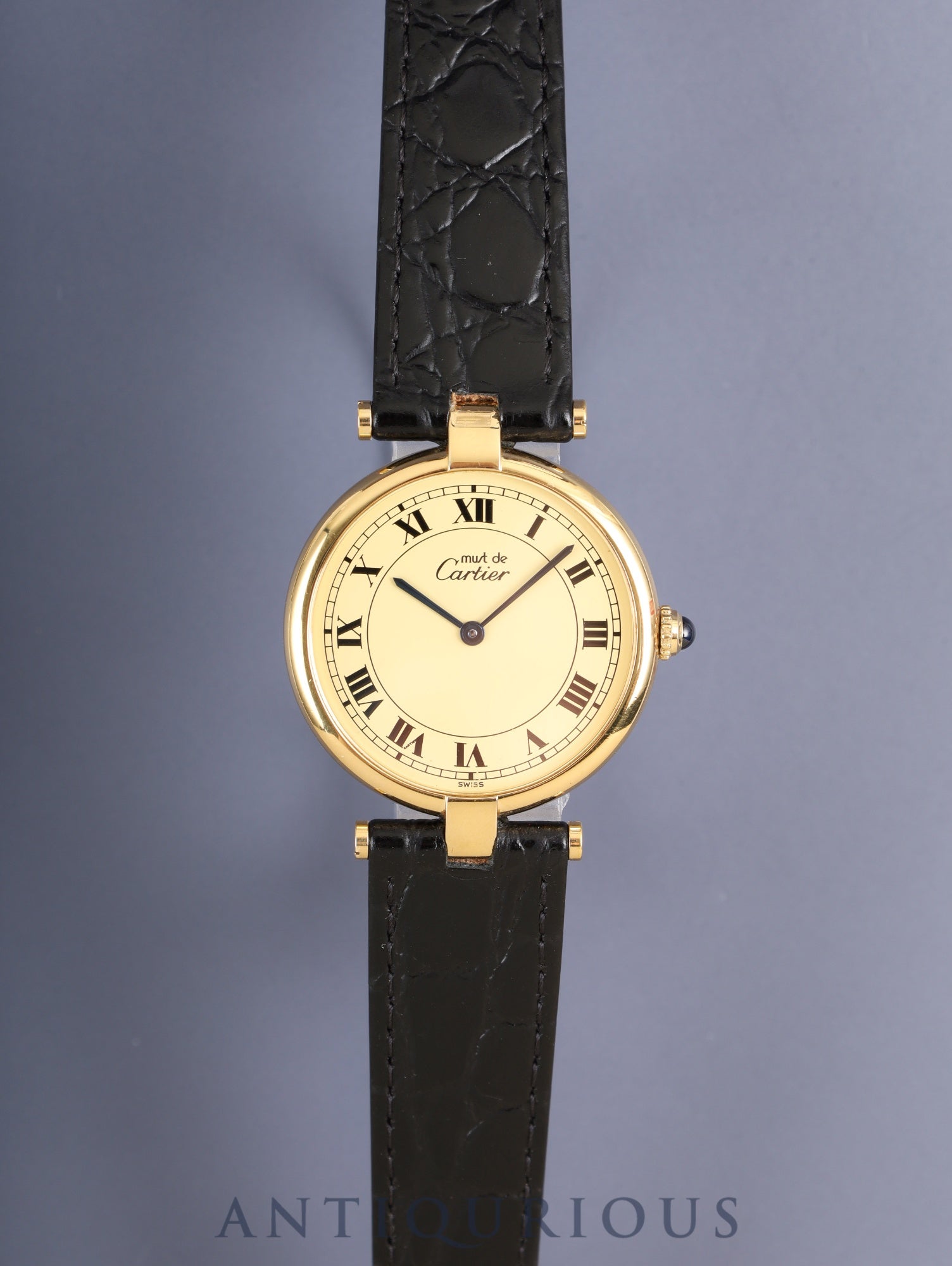 カルティエ マスト ヴァンドーム VLC LM 590003 クォーツ Cal.90 SV925 革 純正尾錠 アイボリーローマン文字盤 箱 冊子 保証書 オーバーホール済み