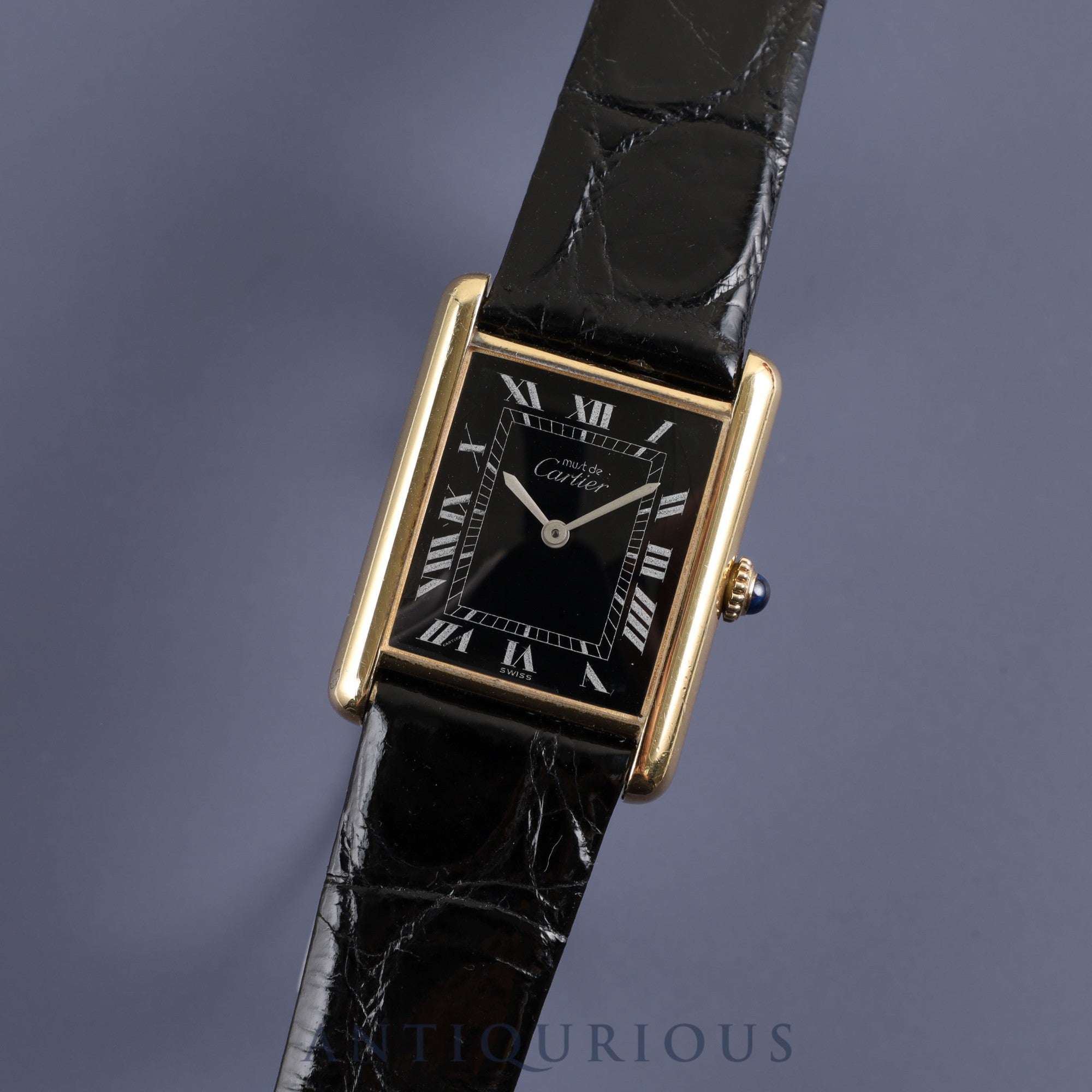 CARTIER MUST TANK LM 19749 o/w Hand-wound Cal.78-1 SV925 Leather Genuine buckle (GP) Black Roman dial Box Warranty (1980)