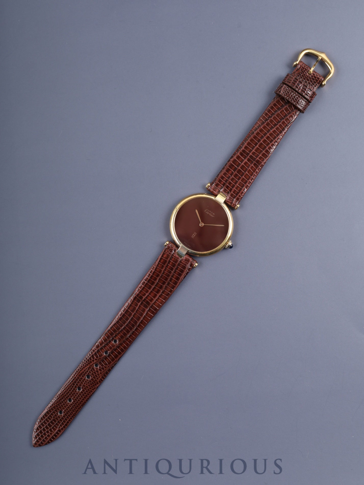 カルティエ マスト ヴァンドーム VLC LM クォーツ SV925 革 純正尾錠（GP）ボルドー文字盤 ガーネットダイアル カルティエブティックにてコンプリートサービス済み