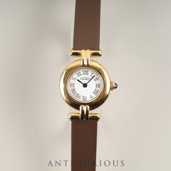 Cartier Must Colisee 2410 Quartz Caliber 157 SV925 Leather Strap with Genuine GP Buckle, White Dial, 24mm, Box, Warranty Card (1999), Overhauled