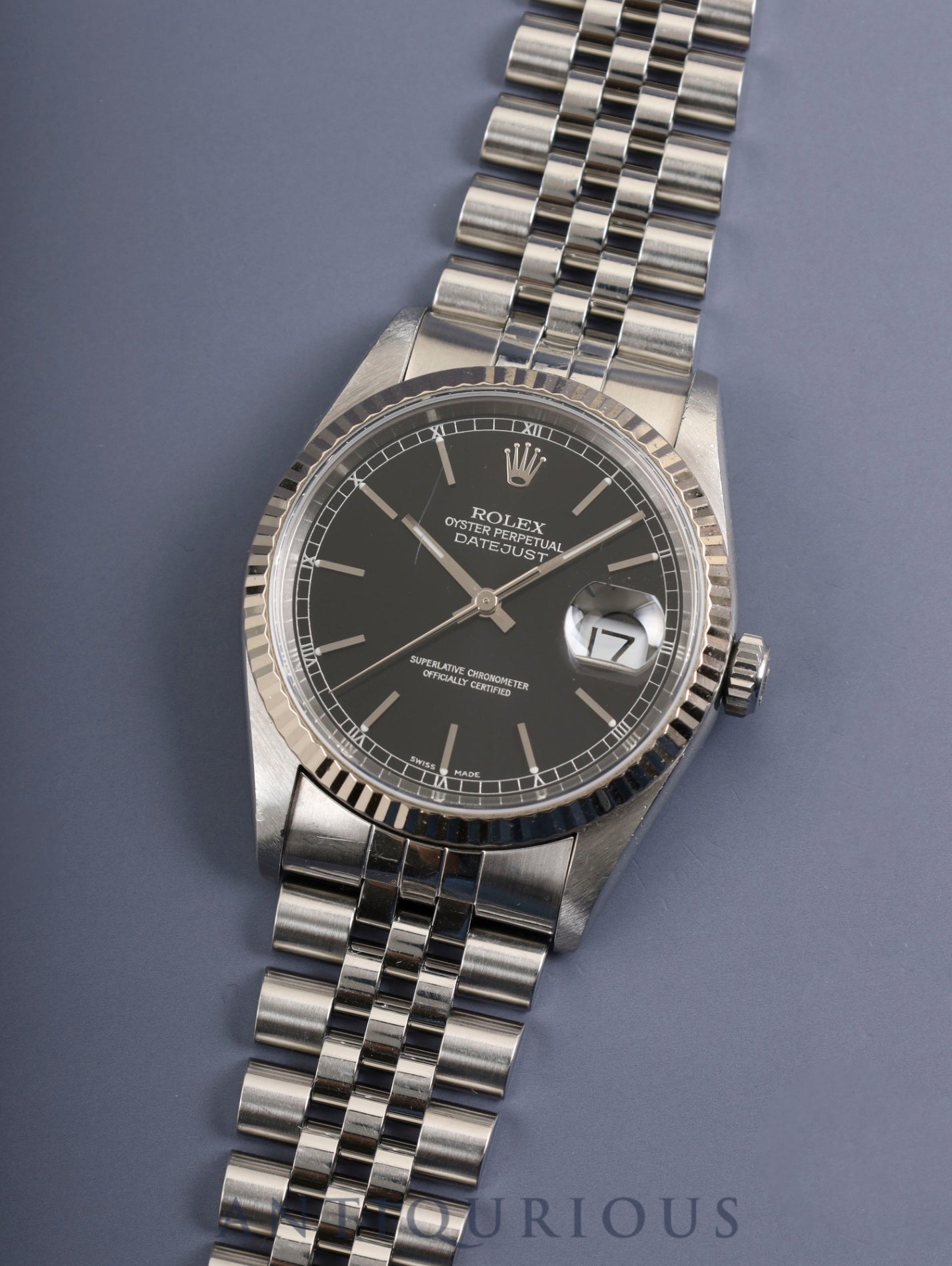 ロレックス デイトジャスト 16234 自動巻き Cal.3135 SS/WG SS ブラック文字盤 U番（1997） 保証書（1999年） 国際サービス保証書（2018年）オーバーホール済み