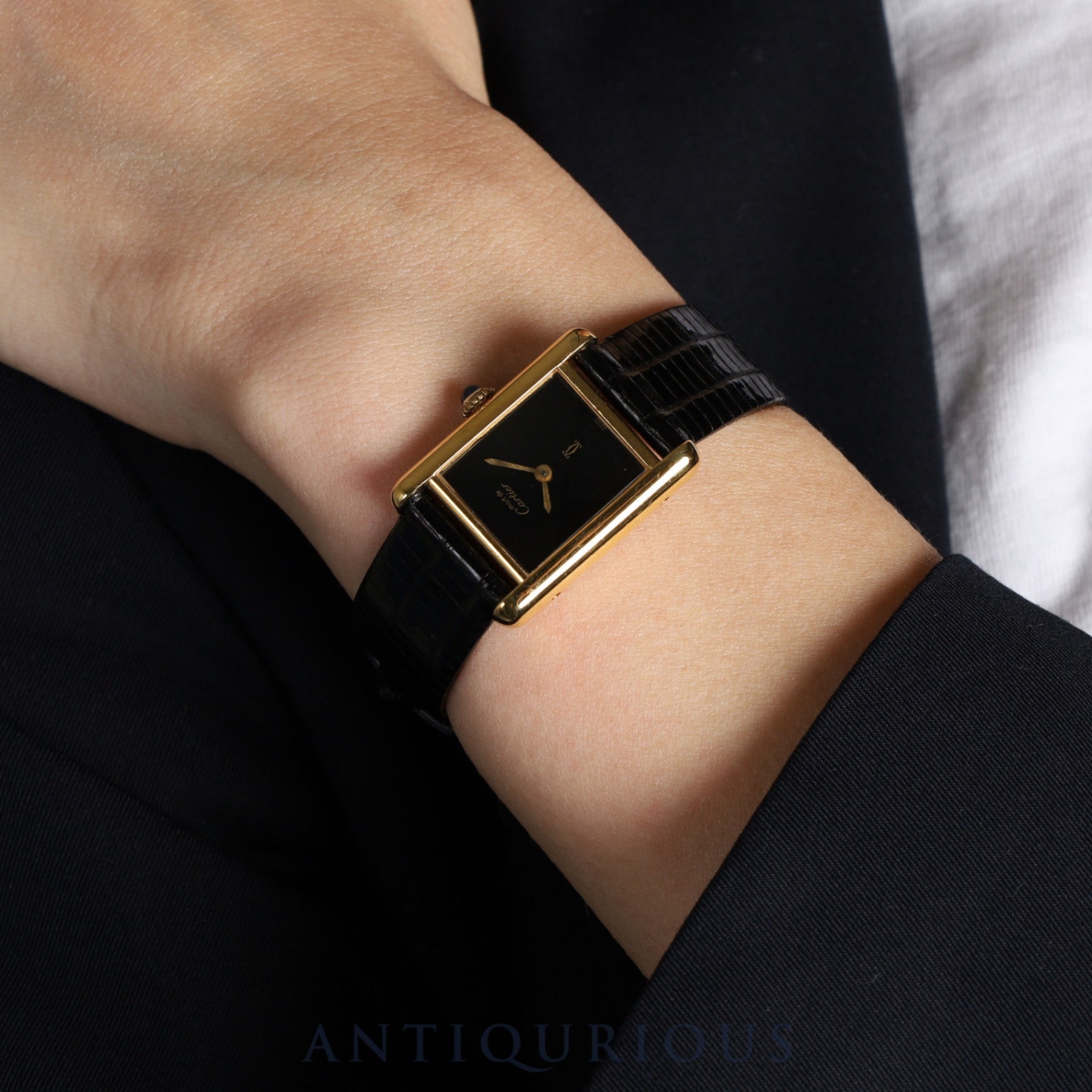 Cartier Must Tank SM Manual winding Cal.78-1 925 Leather Genuine buckle (GP) Black onyx dial Overhauled