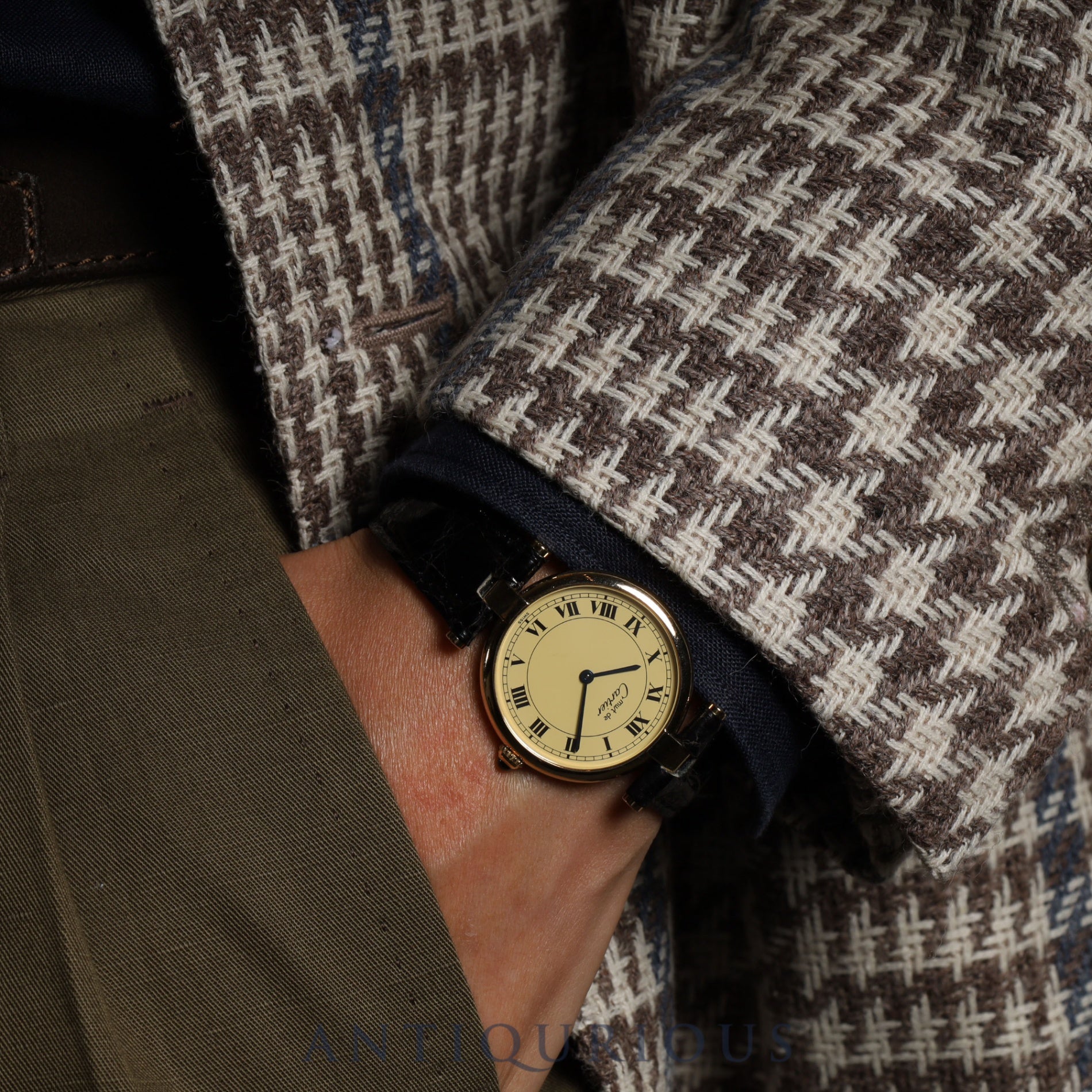 Cartier Must Vendôme VLC LM 590003 Quartz Caliber 90 SV925 Leather Strap with Genuine GP Buckle, Ivory Roman Dial, Overhauled