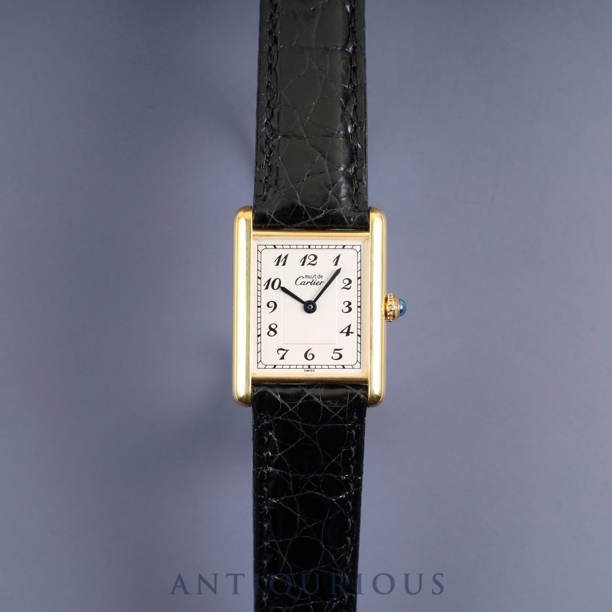 カルティエ マストタンク LM 590005 クォーツ Cal.90 SV925 革 純正尾錠（GP） アラビア文字盤 オーバーホール済み 新品仕上げ済み