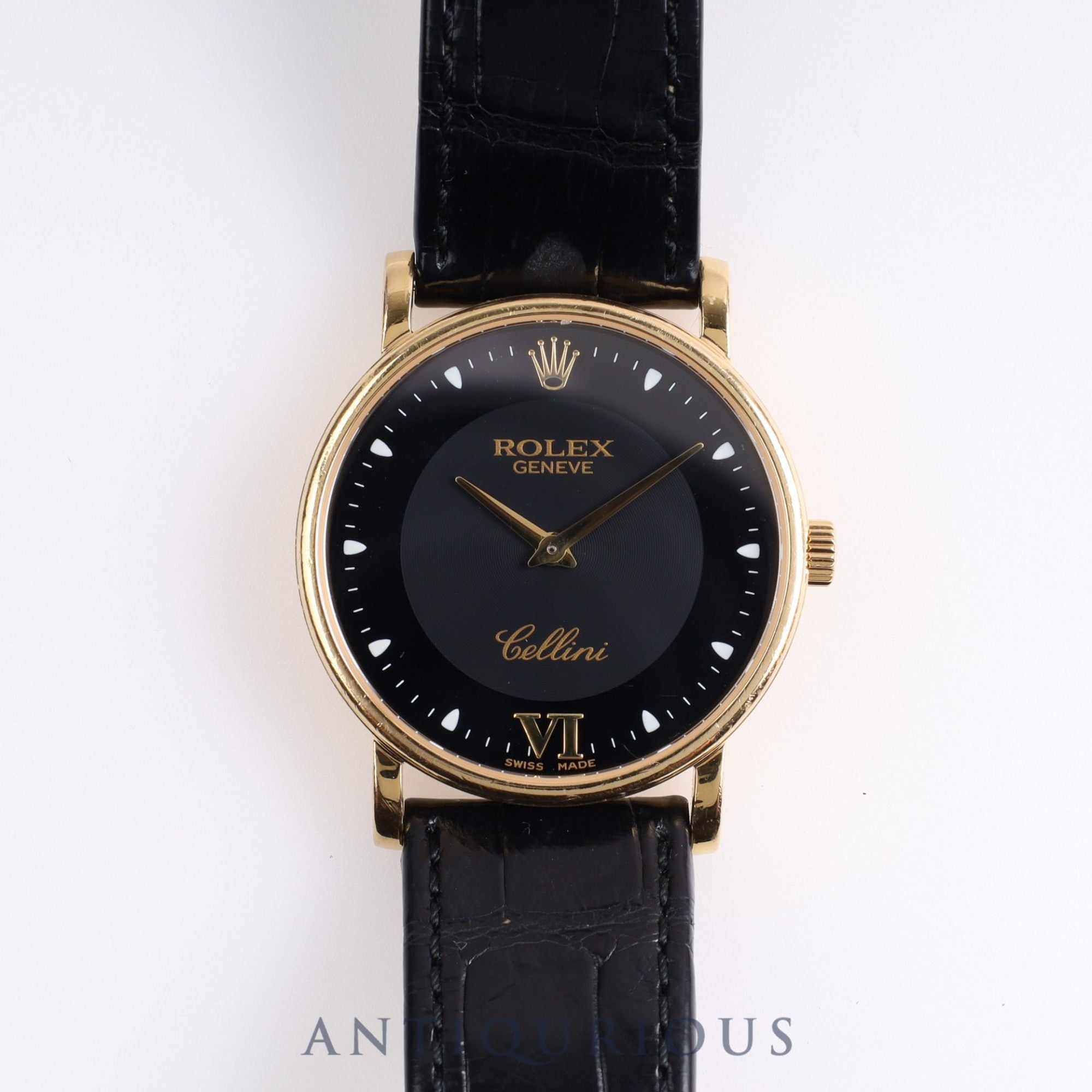 Rolex Cellini 5115/8 Manual Winding Cal.1602 Black Dial 31.8mm YG Leather K Serial (2001) Box Warranty