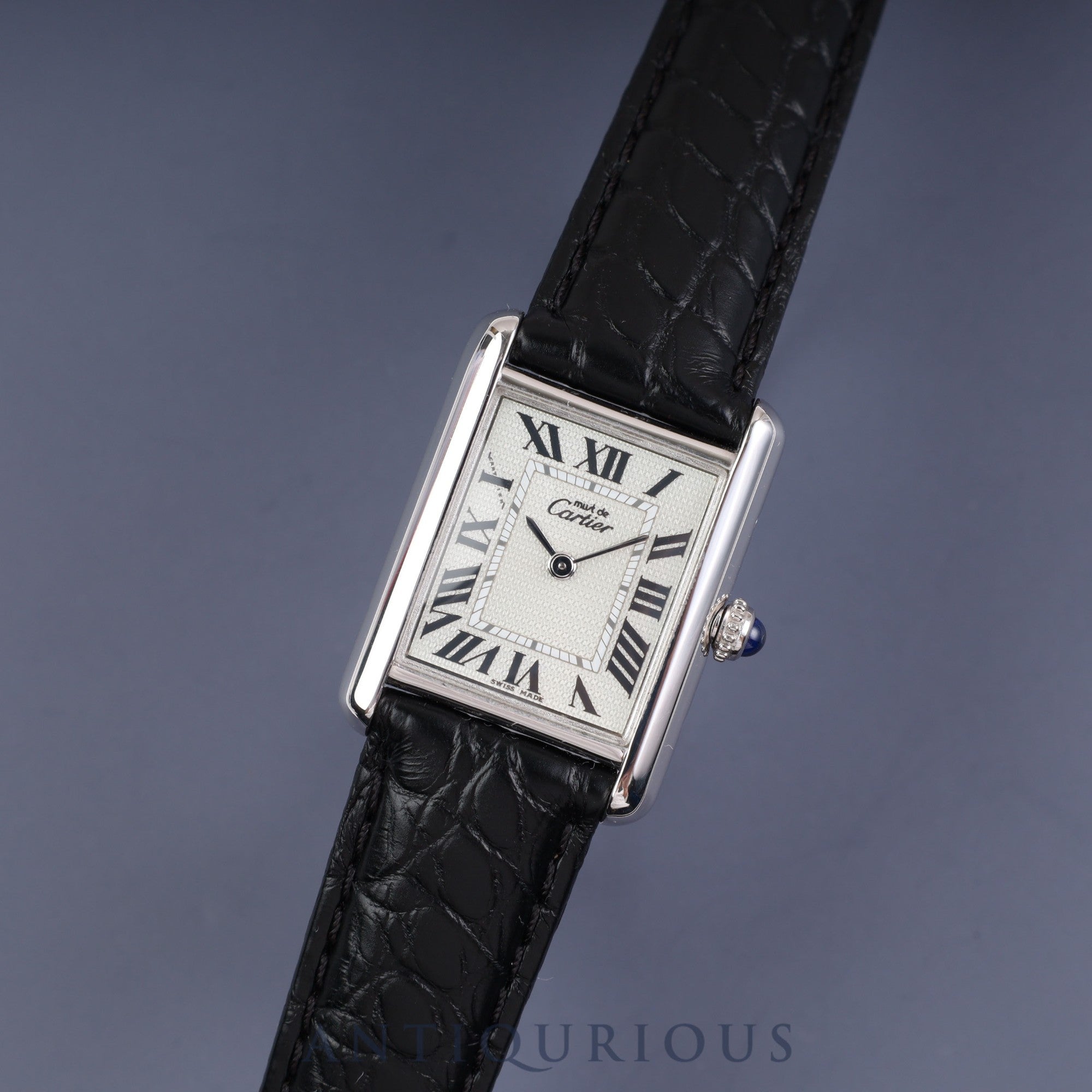 Cartier Must Tank MM QZ W1016230 SV925 Leather Genuine D-buckle Silver Roman dial New finish Battery replaced