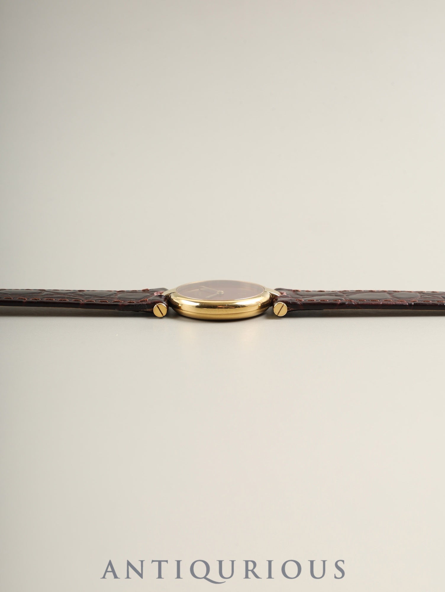 カルティエ マスト ヴァンドーム VLC SM 18 クォーツ Cal.81 SV925 革 純正尾錠（GP） ガーネットダイアル ボルドー文字盤 箱 冊子 保証書（1987年）オーバーホール済み