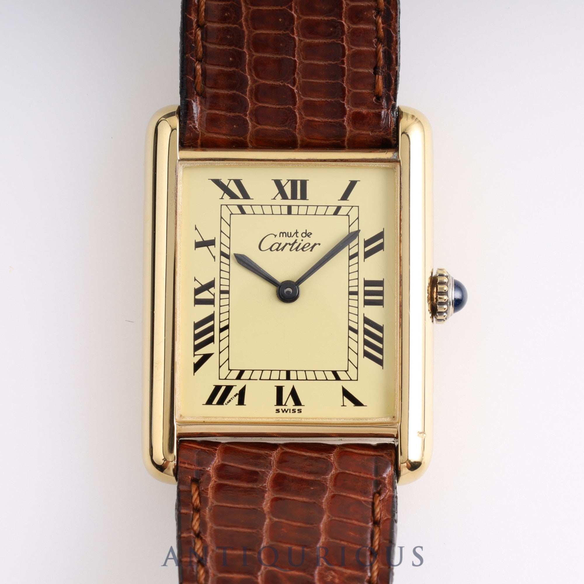 Cartier Must Tank LM Manual Winding SV925 Genuine Buckle (GP) Genuine Belt Ivory Roman Dial