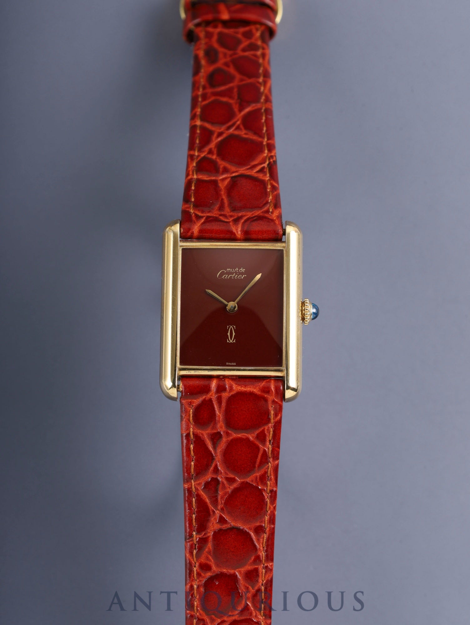 カルティエ マストタンク LM 手巻き Cal.78-1 SV925 革 純正ピンバックル（GP）ガーネットダイアル ボルドー文字盤（SWISS表記）オーバーホール済み