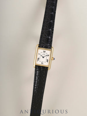Cartier Must Tank MM 2415 Quartz Cal.057 SV925 Leather Genuine Deployant Buckle (GP) White Dial with Roman Numerals (SWISS MADE marking) Overhauled