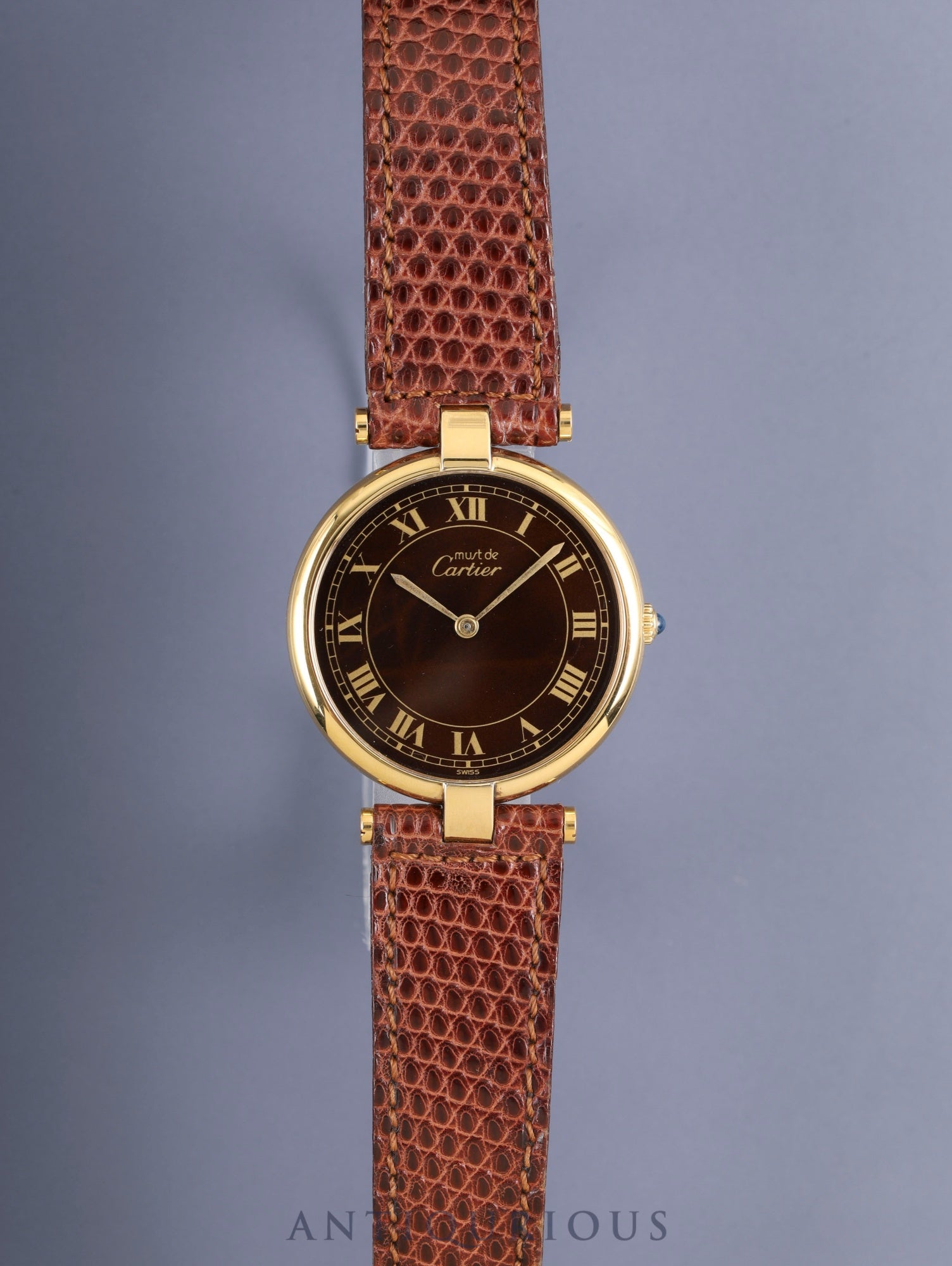 カルティエ マスト ヴァンドーム VLC LM 17 クォーツ Cal.81 SV925 純正革ベルト 純正尾錠（GP） ブラウンローマン文字盤 箱 保証書（1988年）オーバーホール済み