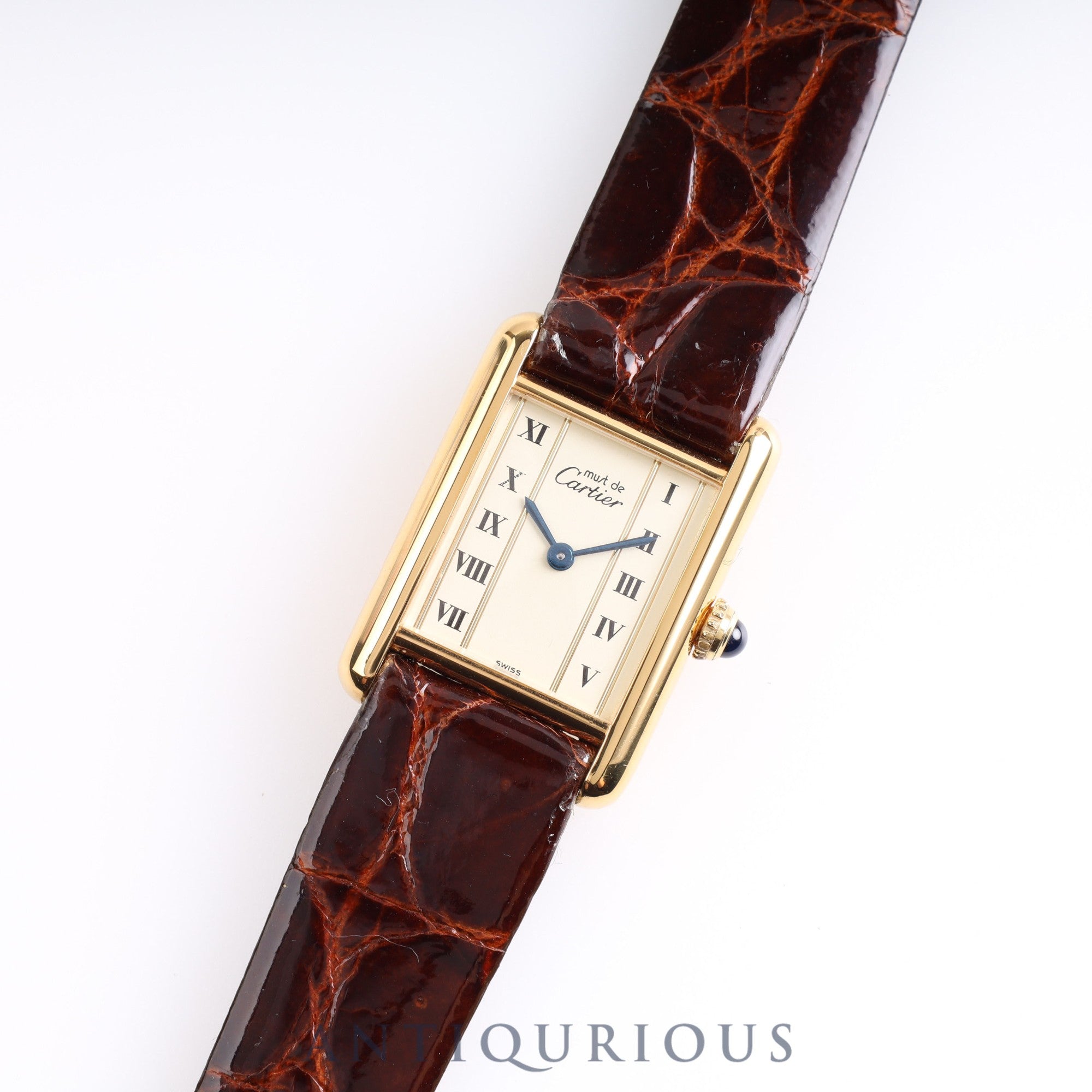 CARTIER Must Tank SM Straight Roman Dial 5057001 925 Leather Genuine Buckle (GP) Quartz Mid 1980s - 1994