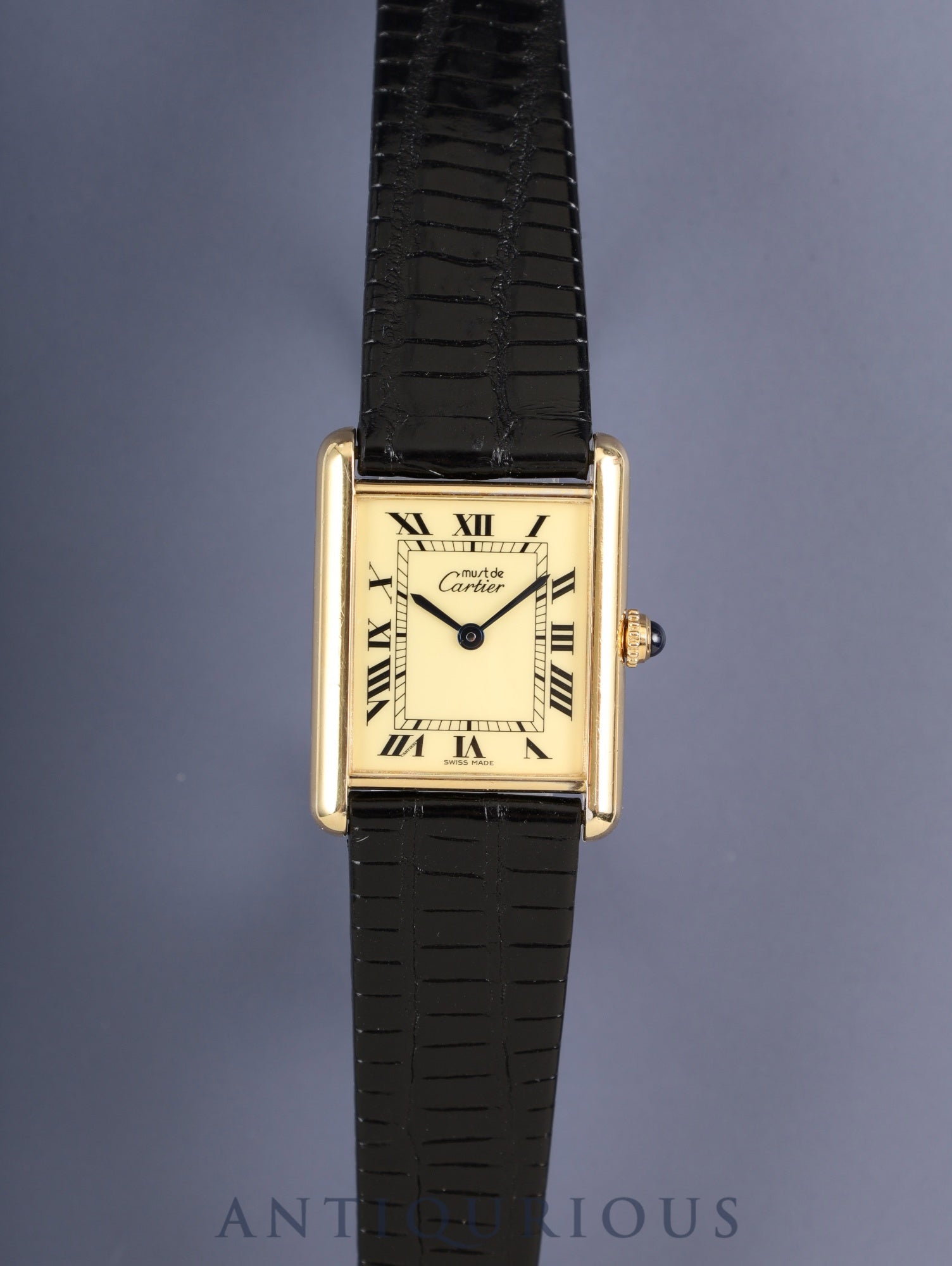 カルティエ マストタンク LM 590005 クォーツ Cal.- SV925 革 純正尾錠（GP） アイボリーローマン文字盤（SWISS MADE表記）カルティエブティックにてコンプリートサービス済み