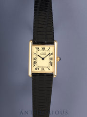 カルティエ マストタンク LM 590005 クォーツ Cal.- SV925 革 純正尾錠（GP） アイボリーローマン文字盤（SWISS MADE表記）カルティエブティックにてコンプリートサービス済み