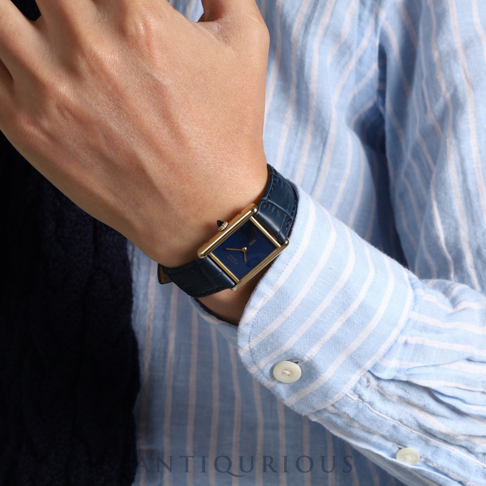 Cartier Must Tank LM Manual winding Cal.78-1 SV925 Leather Genuine buckle (GP) Lapis lazuli dial Overhauled