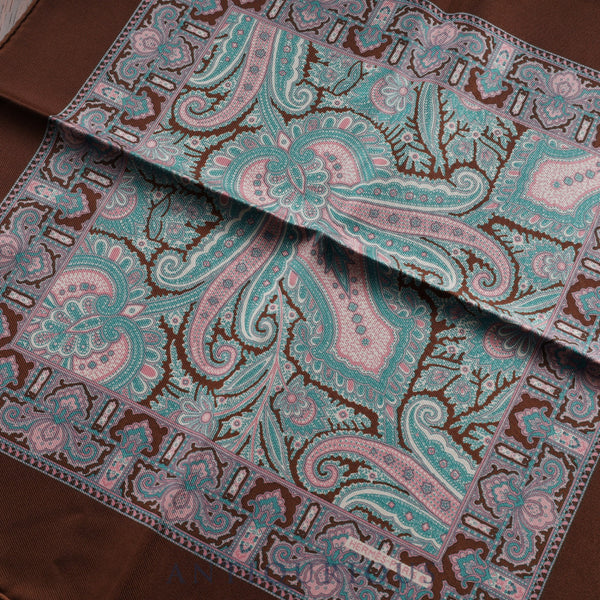 エルメス スカーフ カレ45 ペイズリー柄 ブラウン SILK100%