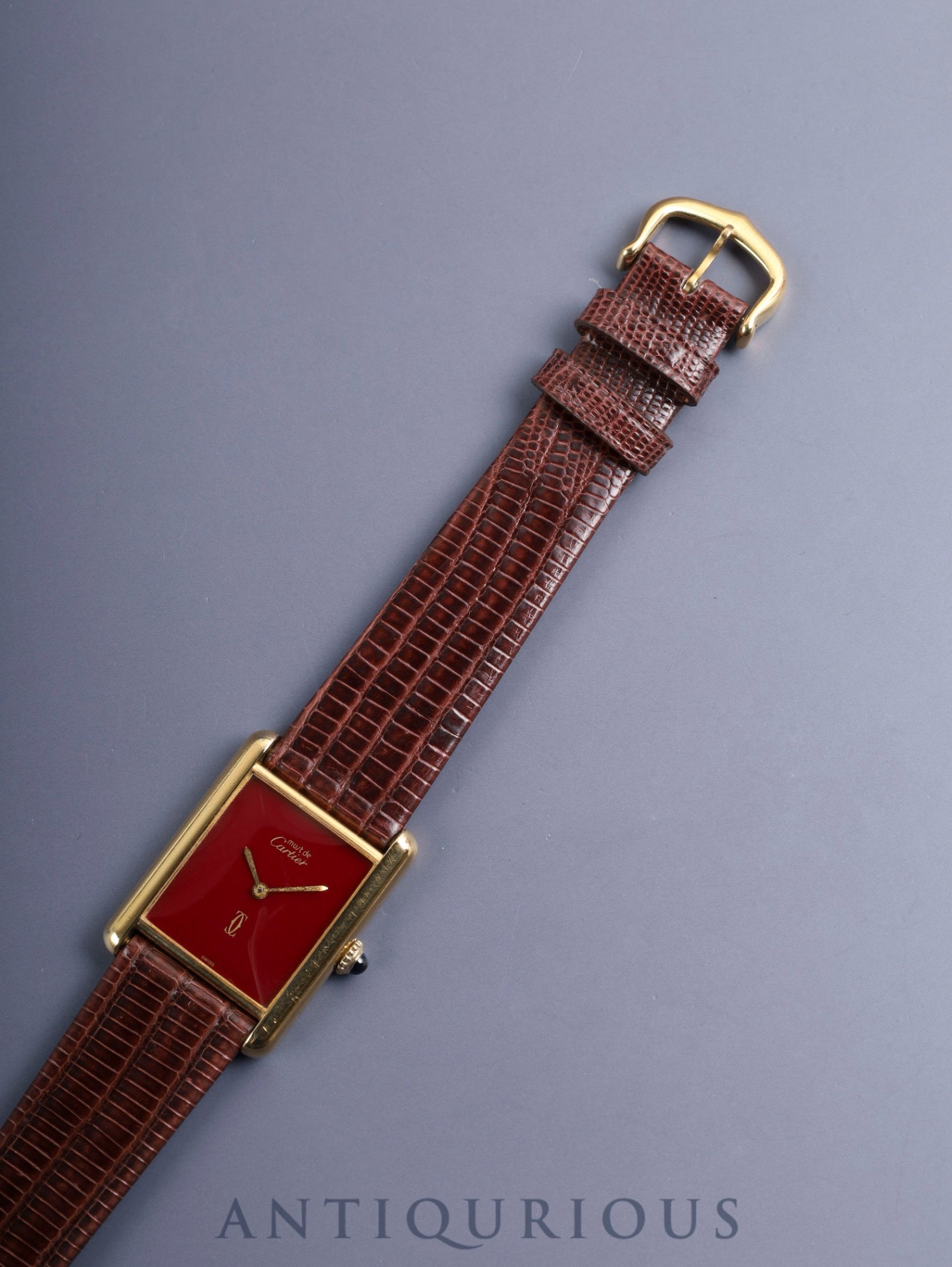 カルティエ マストタンク LM 手巻き Cal.78-1 SV925 革 純正ピンバックル（GP）ガーネットダイアル ボルドー文字盤（SWISS表記） 箱 オーバーホール済み