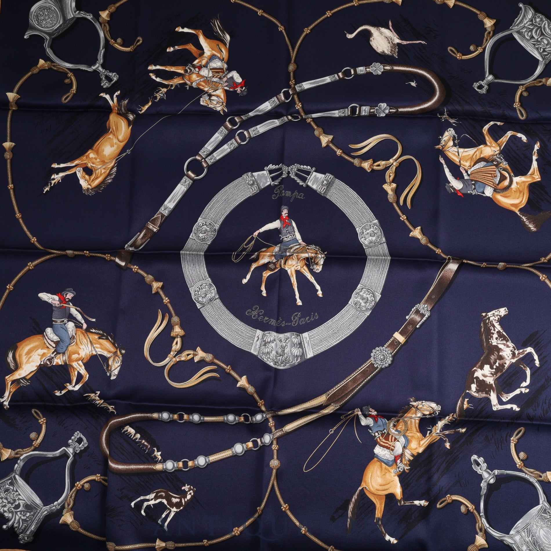 Hermes scarf Carre 70 PAMPA Great Prairie Navy box SILK 100%