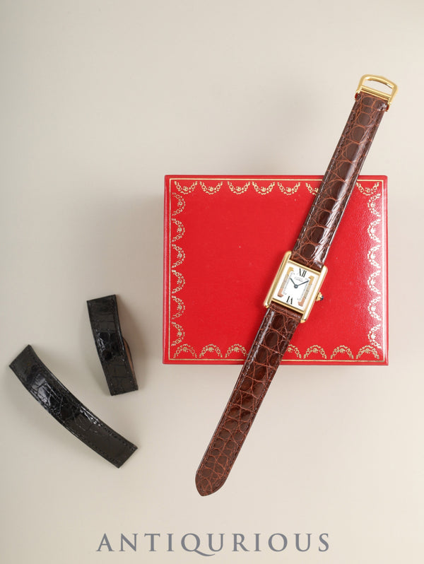 Cartier Must Tank SM 5057001 Quartz Cal.057 SV925 Leather Genuine Deployant Buckle (GP) Side Trinity Dial (SWISS marking) Box Genuine Leather Strap Included Overhauled