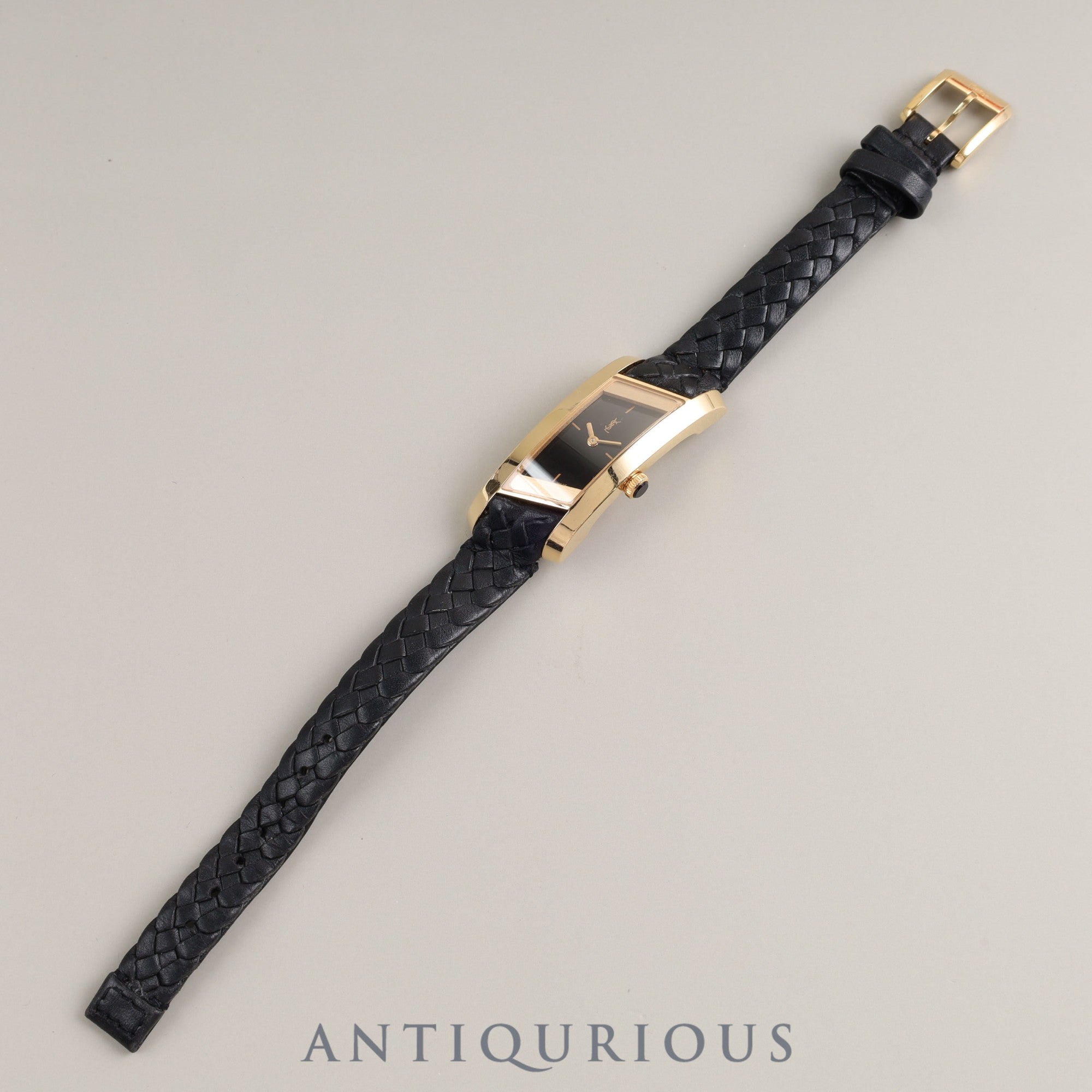 YVES-SAINT-LAURENT RECTANGULAR Quartz Cal.E01001 750 Genuine leather strap Genuine buckle (750) Black dial