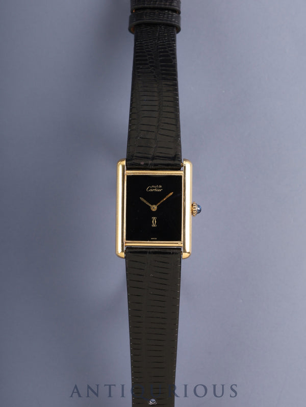 カルティエ マストタンク LM 手巻き Cal.78-1 SV925 革 純正ピンバックル（GP）オニキス文字盤（SWISS表記） オーバーホール済み