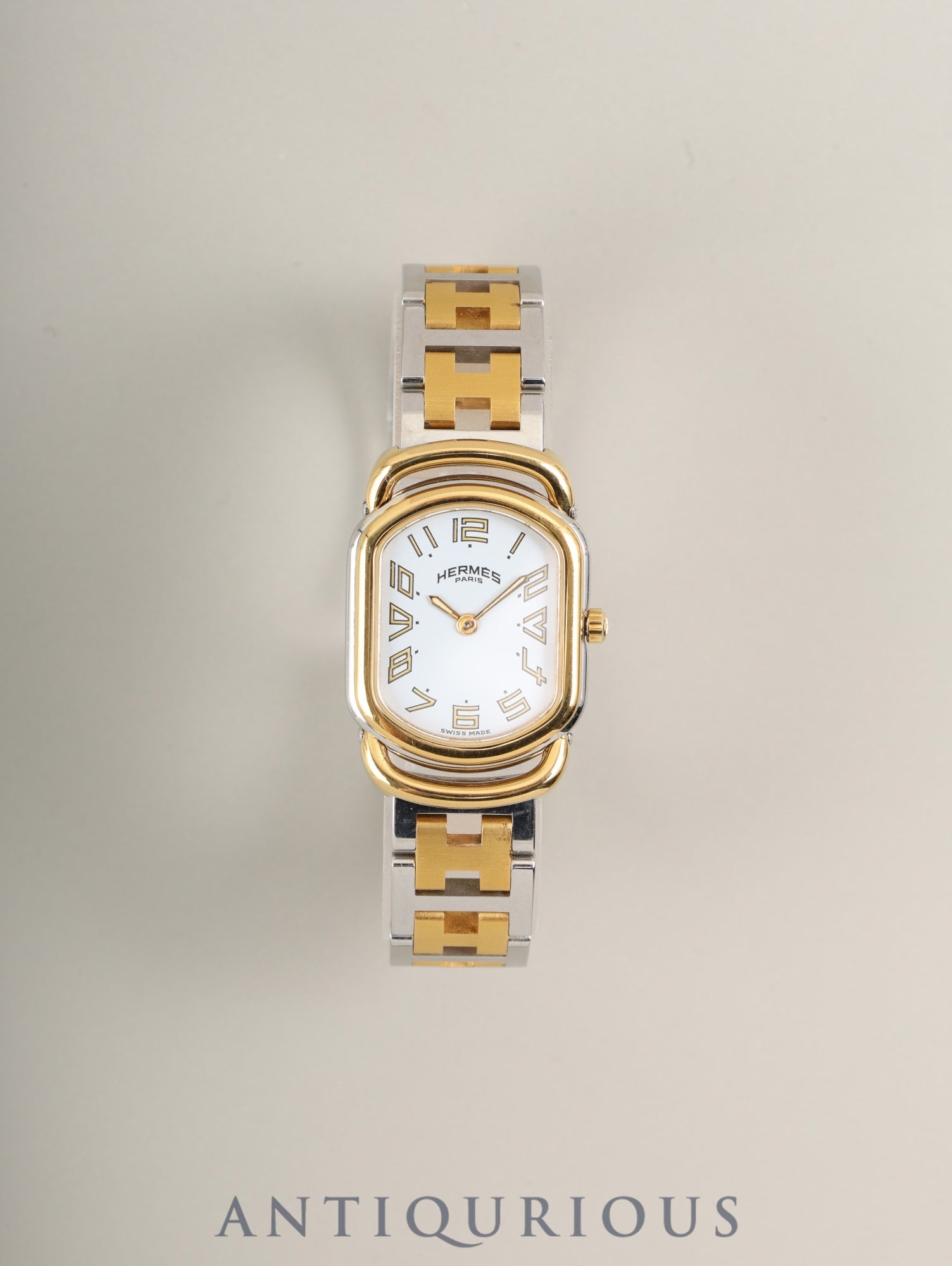 エルメス ラリー クォーツ Cal.976.001 SS/GP SS/GP ホワイト文字盤 オーバーホール済み