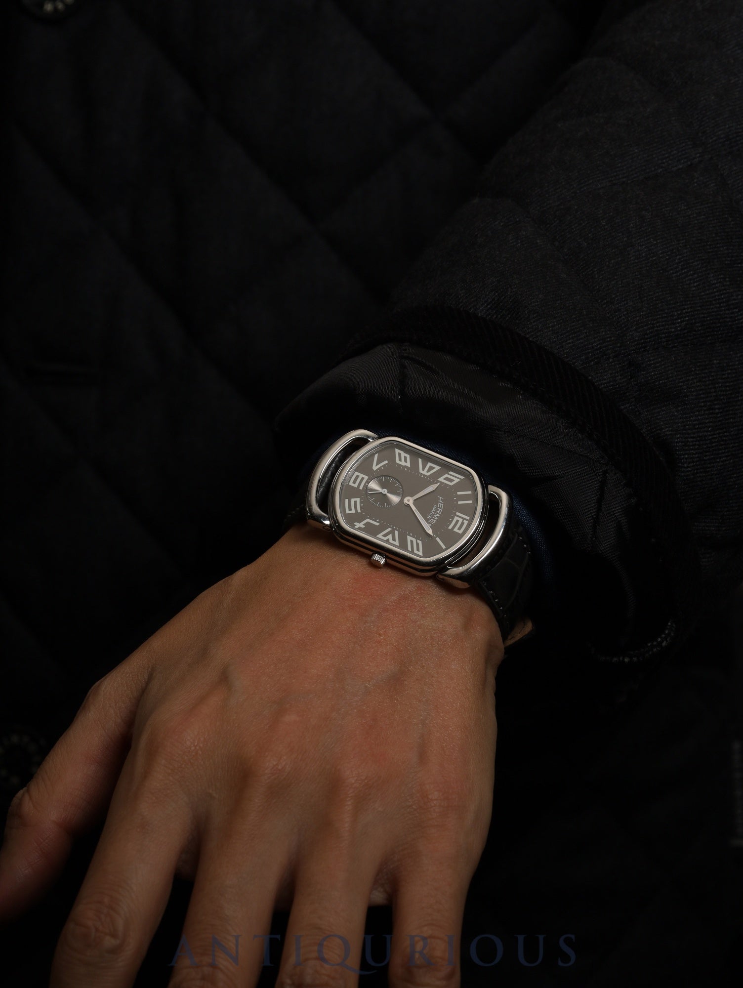 エルメス ラリー スモールセコンド RA1.810 クォーツ Cal.980.163 SS 革 社外ピンバックル（SS）グレー文字盤 オーバーホール済み