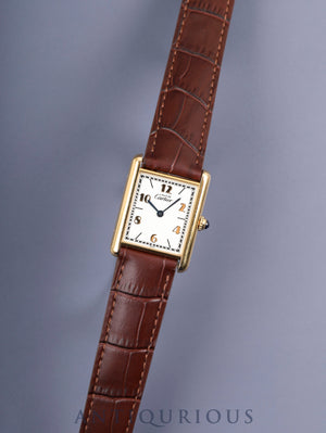 Cartier Must Tank LM 590005, Quartz, Caliber 690, SV925, Leather, Genuine D-buckle (GP), Arabic CC dial (SWISS markings), Overhauled