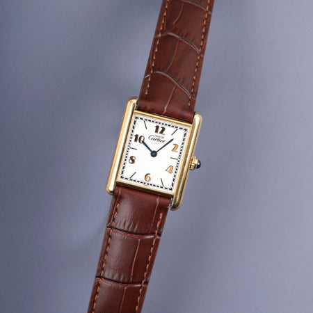 カルティエ マストタンク LM 590005 クォーツ Cal.690 SV925 革 純正Dバックル（GP） 飛びアラビアCC文字盤（SWISS表記） オーバーホール済み