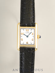Cartier Must Tank SM W1008354 / 5057001 Quartz Cal.057 SV925 Leather Genuine Deployant Buckle (GP) Arabic Numeral Dial (SWISS marking) Overhauled Polished