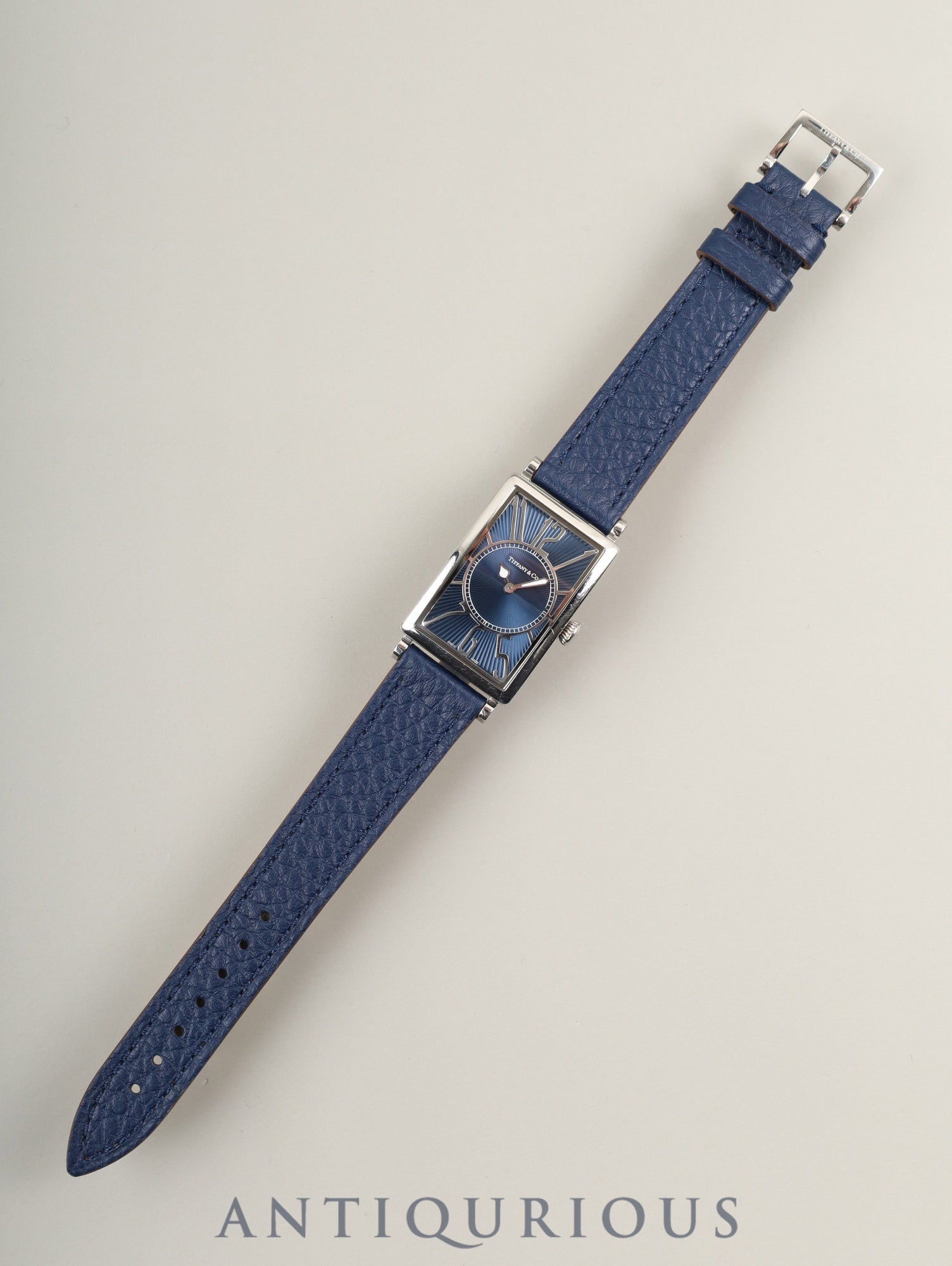 Tiffany Gallery Z3001.10.10A61A50A Quartz Caliber ETA976.001 Stainless Steel Leather Strap with Genuine Stainless Steel Buckle, Blue Arabic Dial, Overhauled