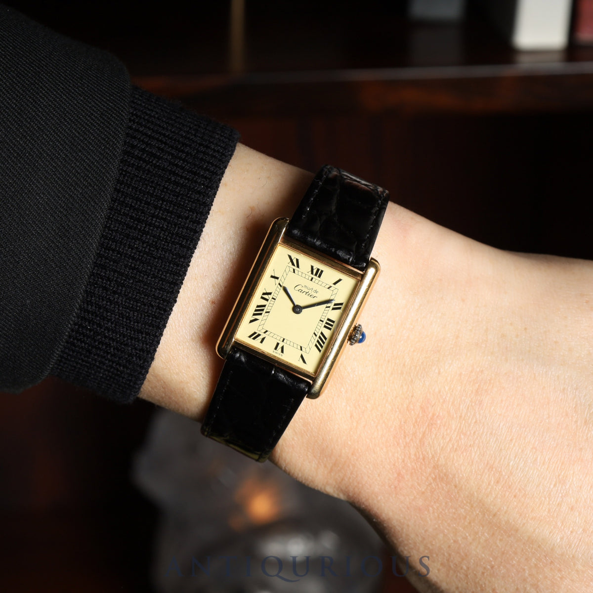 Cartier Must Tank LM Manual Winding Caliber - SV925 Leather Strap with Genuine GP Buckle, Ivory Roman Dial, Circa 1976-1981, Overhauled