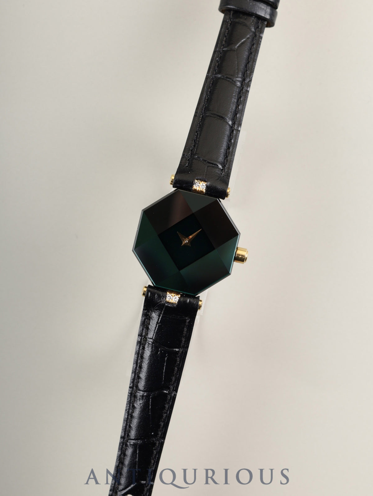 Century Empire Time Gem Quartz Caliber ETA280.002 750YG Diamond Leather Strap with Genuine Pin Buckle (GP) Green Dial Overhauled