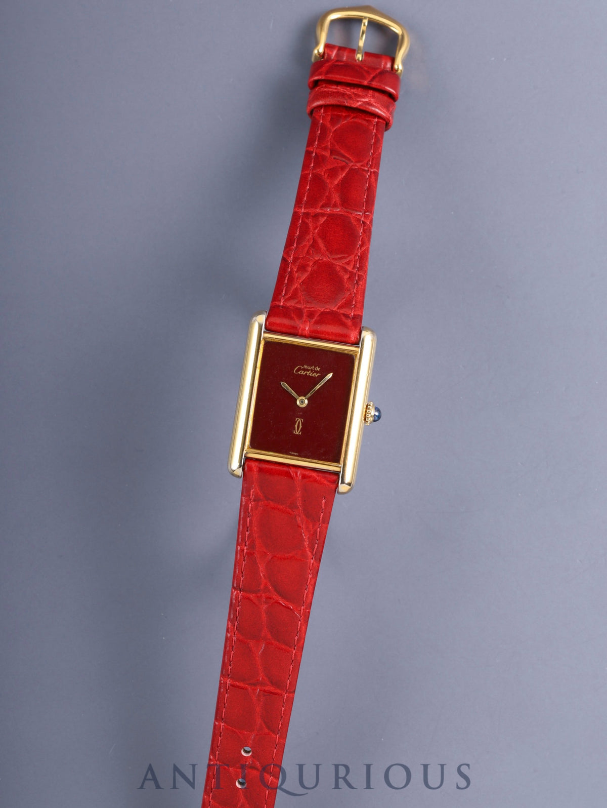 Cartier Must Tank LM, manual winding, Cal. 78-1, SV925, leather strap, original pin buckle (GP), garnet dial, Bordeaux dial (SWISS marking), recently overhauled.