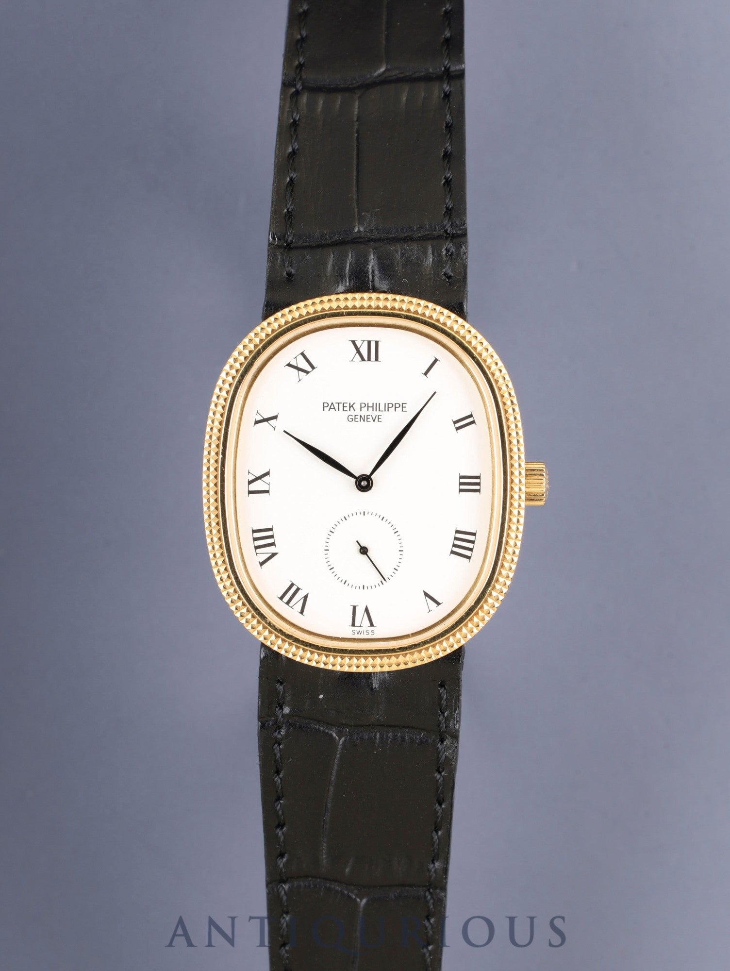 Patek Philippe Golden Ellipse 3989 Manual winding Cal. 215 750YG Leather strap Original pin buckle (750YG) White Roman dial Document case Booklets Warranty (1989) Overhauled