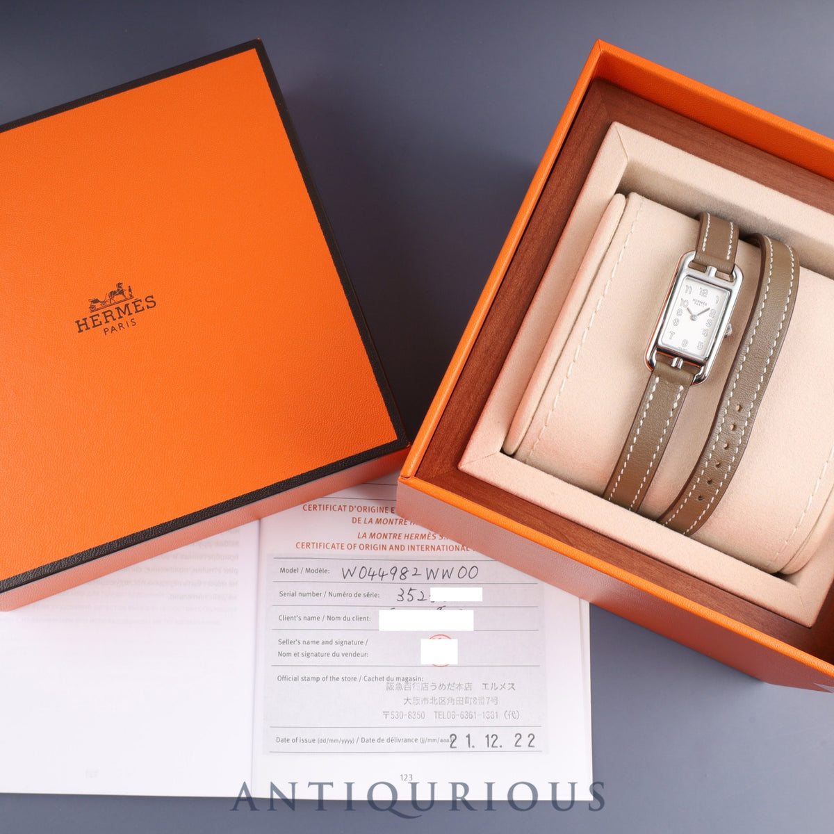 エルメス ナンタケット NA2.110 / W044982WW00 クォーツ Cal.280.002 SS 純正革ベルト（Z刻印：2021年） 純正尾錠（SS） シルバー文字盤 箱 冊子 保証書（2021年、個人名記載あり） オーバーホール済み