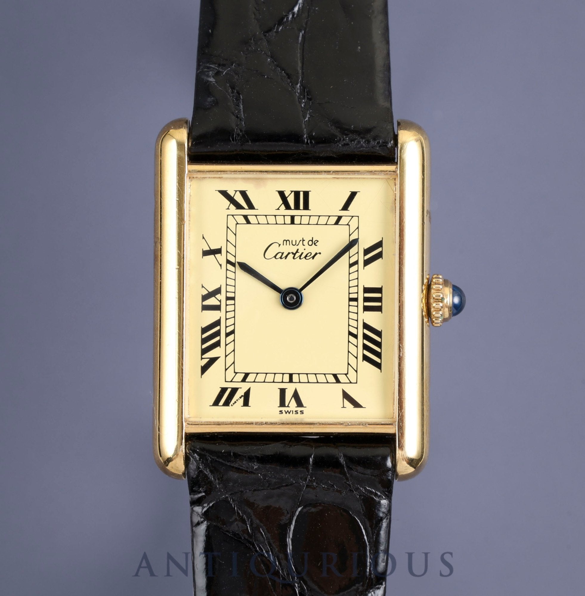 CARTIER MUST TANK LM 590005 Quartz Cal.90 925 Leather Genuine Buckle (GP) Ivory Dial Overhauled