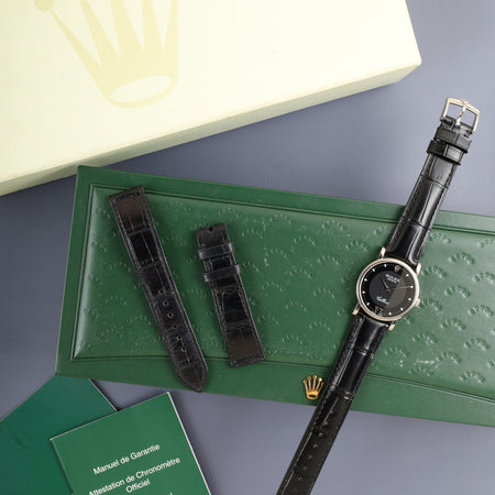 Rolex Cellini 5115 Hand-wound Cal.1602 750WG Leather Original Pin Buckle (750WG) Black Dial D-serial (2005) Box, Papers, Original Leather Strap, Overhauled