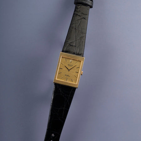 ロレックス チェリーニ 4014 手巻き Cal.1600 750YG 革 純正尾錠（GP） シャンパン文字盤 35番台（1972年） オーバーホール済み