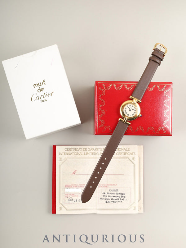 カルティエ マストコリゼ W1000653 / 590002 クォーツ SV925 革 純正尾錠（GP） アイボリーローマン文字盤 箱 冊子 保証書（1990年） カルティエブティックにてコンプリートサービス済み