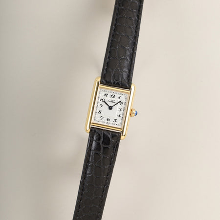 カルティエ マストタンク SM 5057001 クォーツ Cal.057 SV925 革 純正Dバックル（GP）アラビア文字盤（SWISS表記）オーバーホール済み 新品仕上げ済み