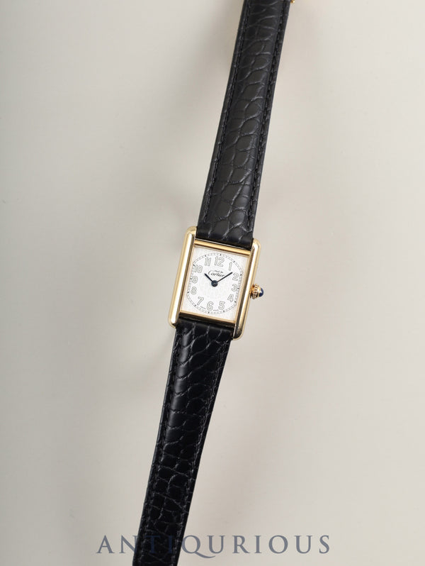 Cartier Must Tank MM W1013854 / 2415 Quartz Caliber 057 SV925 Leather Strap with Genuine D-Buckle (GP) Telephone Arabic Dial Circa 1990-Circa 2004 Overhauled