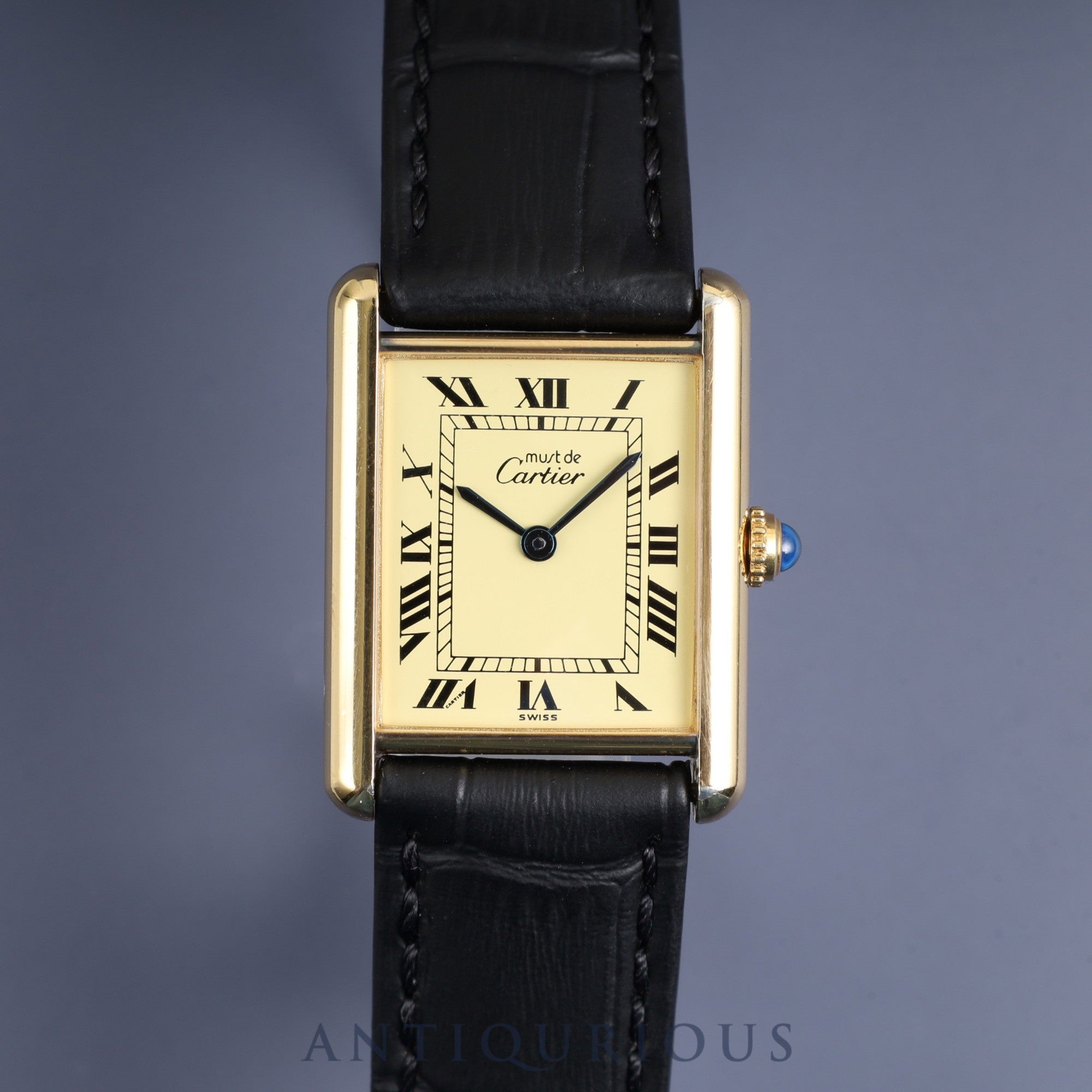 カルティエ マストタンク LM 590005 クォーツ Cal.- SV925 革 純正尾錠（GP）アイボリーローマン文字盤 1982年頃～1995年頃 オーバーホール済み