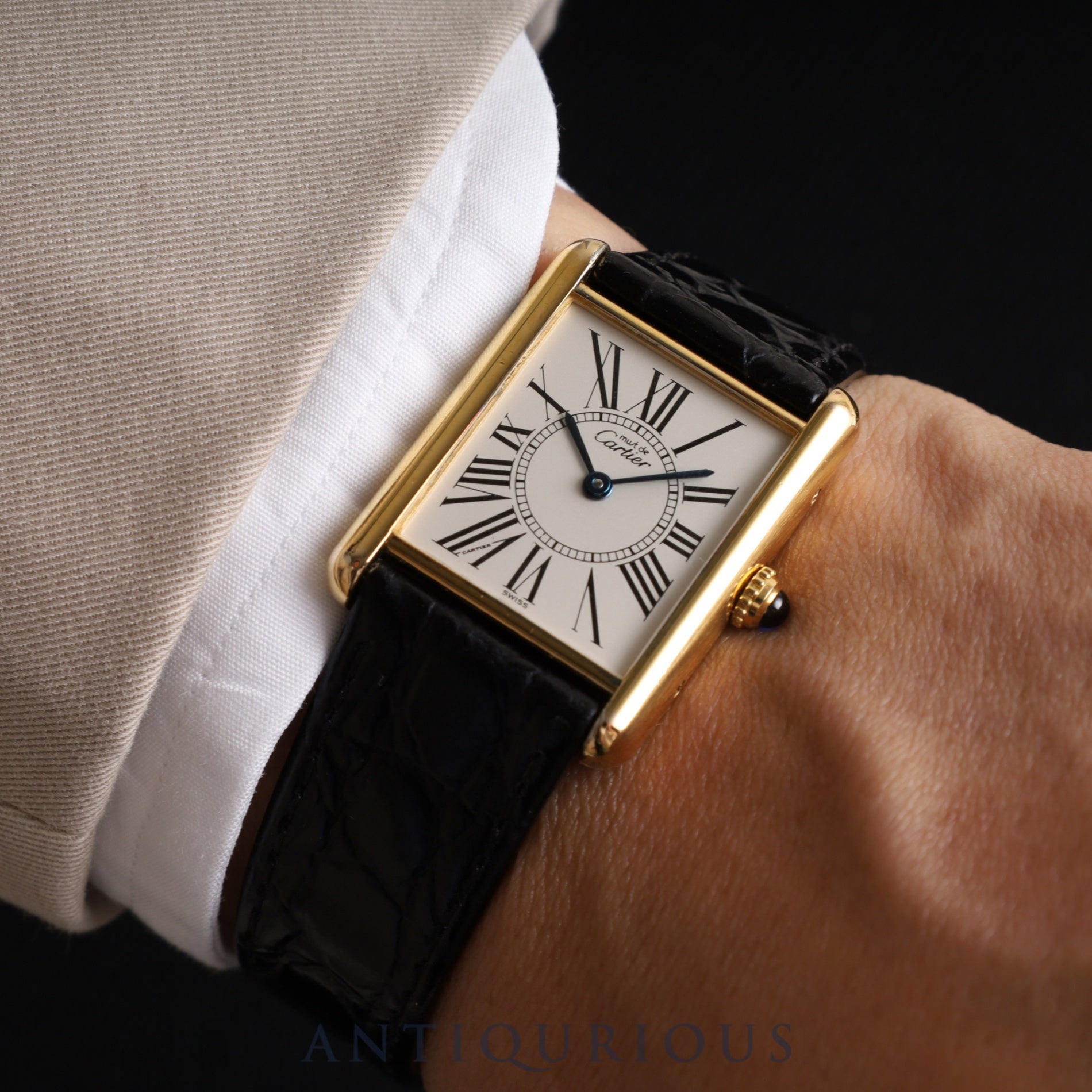 Cartier Must Tank LM 590005 Quartz Cal.90 SV925 Leather Genuine Buckle (GP) Opalan Dial Overhauled