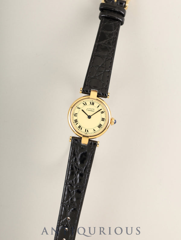 カルティエ マスト ヴァンドーム VLC SM 590004 クォーツ Cal.90 SV925 革 純正ピンバックル（GP）アイボリーローマン文字盤（SWISS表記） 箱 タグ 冊子 保証書（1991年）オーバーホール済み