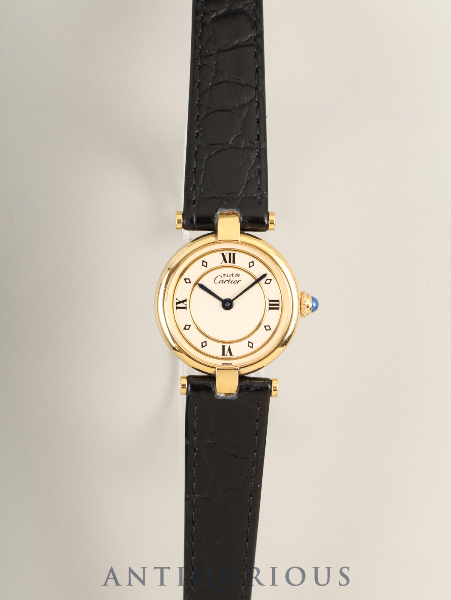 カルティエ マスト ヴァンドーム VLC SM 590004 クォーツ Cal.690 SV925 革 純正尾錠（GP）アイボリー4点ローマン文字盤 箱 冊子 保証書（1993年）オーバーホール済み