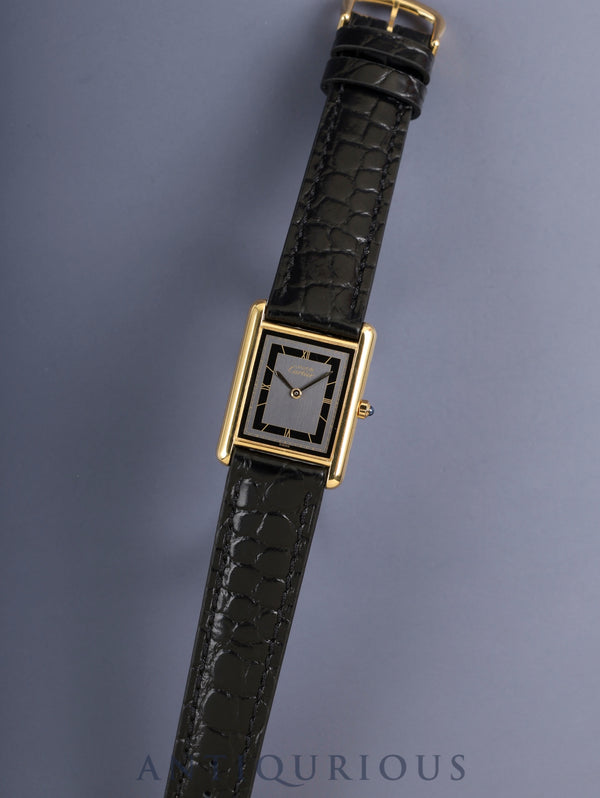 カルティエ マストタンク LM 6 81006 クォーツ Cal.81 SV925 革 純正ピンバックル（GP） グレー飛びローマン文字盤（SWISS表記） 箱 保証書（1984年）オーバーホール済み  新品仕上げ済み