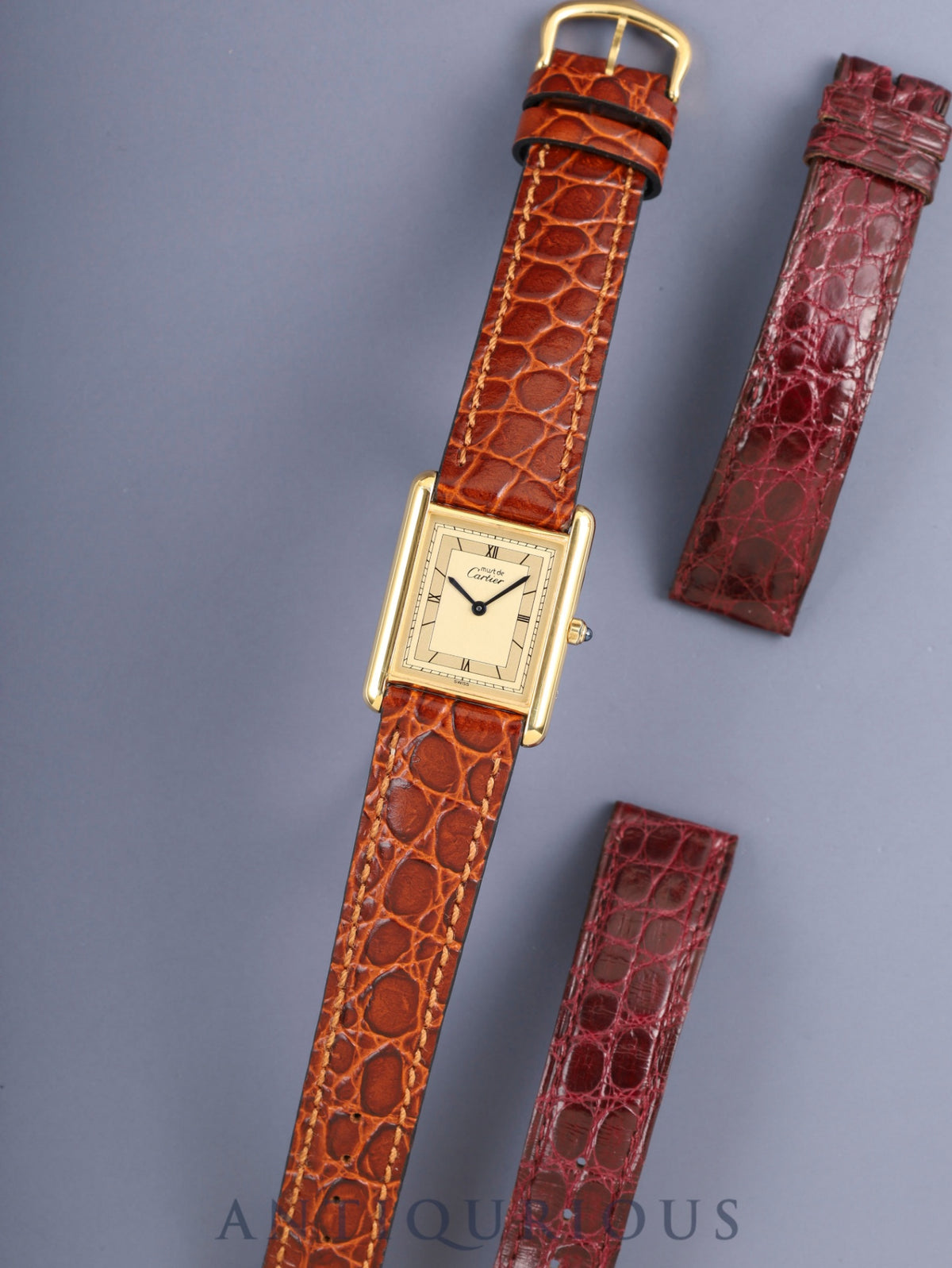 Cartier Must Tank LM 6 81006 Quartz Cal.859 SV925 Leather Original Pin Buckle (GP) Champagne Roman Numeral Dial (SWISS marking) With Original Leather Strap, Polished, Complete Service by Cartier Boutique